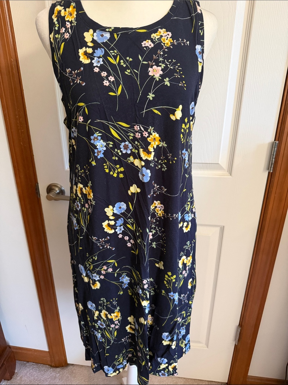 LOFT Navy Asymmetrical Floral Sleeveless Dress